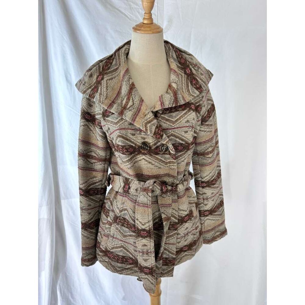 Daughters of the Liberation Women's Tan iKat Poetry Coat Jacket Size S (C-1) - Picture 4 of 10